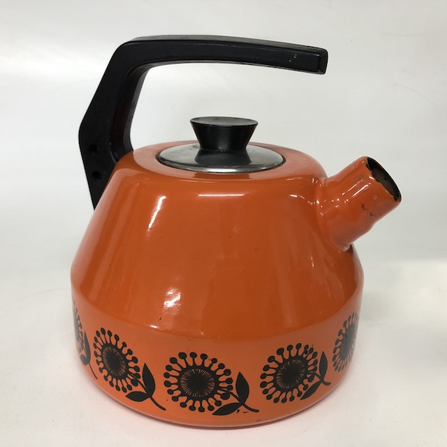 KETTLE, 1970s Retro - Orange w Black Flowers